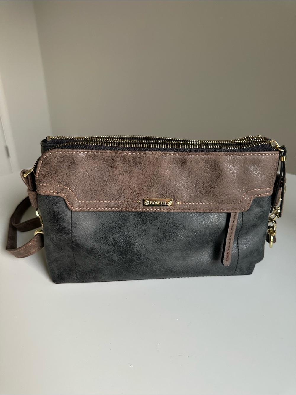 Rosetti Black and Brown Crossbody Bag Gold Chain Strap